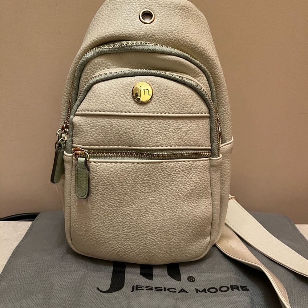 Jessica Moore Cream Pebble Leather Sling Bag